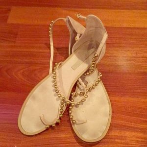 Zara gold ball neutral suede flats